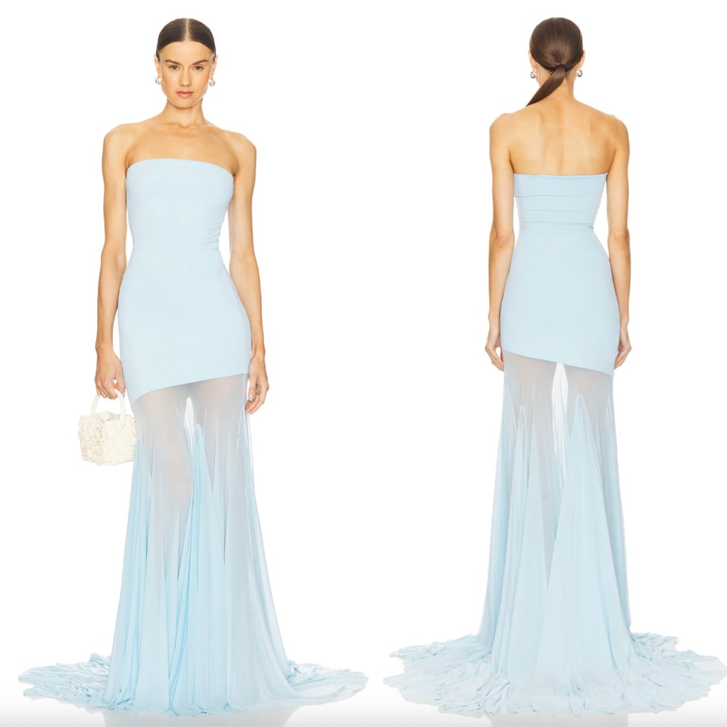 New Deme By Gabriella Revolve Dahlia Gown Blue Aqua Strapless Formal Maxi Dress